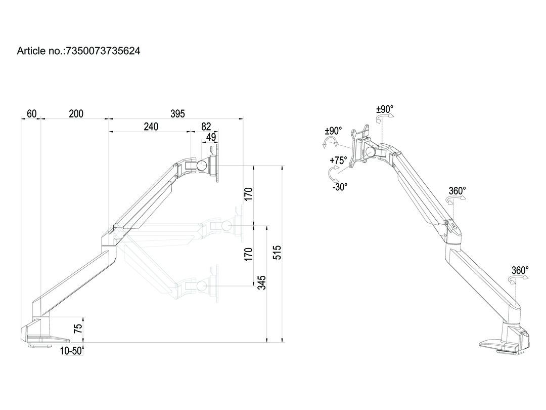 Multibrackets M VESA Gas Lift Arm Single 15"-34" Silver HD