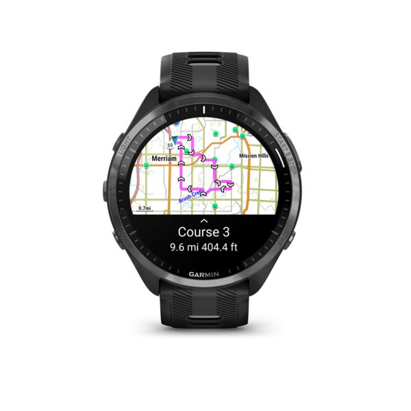 Garmin Forerunner 965 Carbon Grey DLC Titanium Bezel with Black Case and Black/Powder Grey Silicone Band