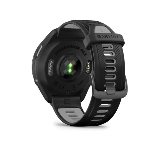 Garmin Forerunner 965 Carbon Grey DLC Titanium Bezel with Black Case and Black/Powder Grey Silicone Band