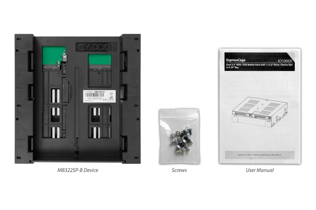 IcyDock ExpressCage MB322SP-B 2x2.5" SAS/SATA HDD/SSD Mobile Rack +3.5" Slot for External 5.25" Bay