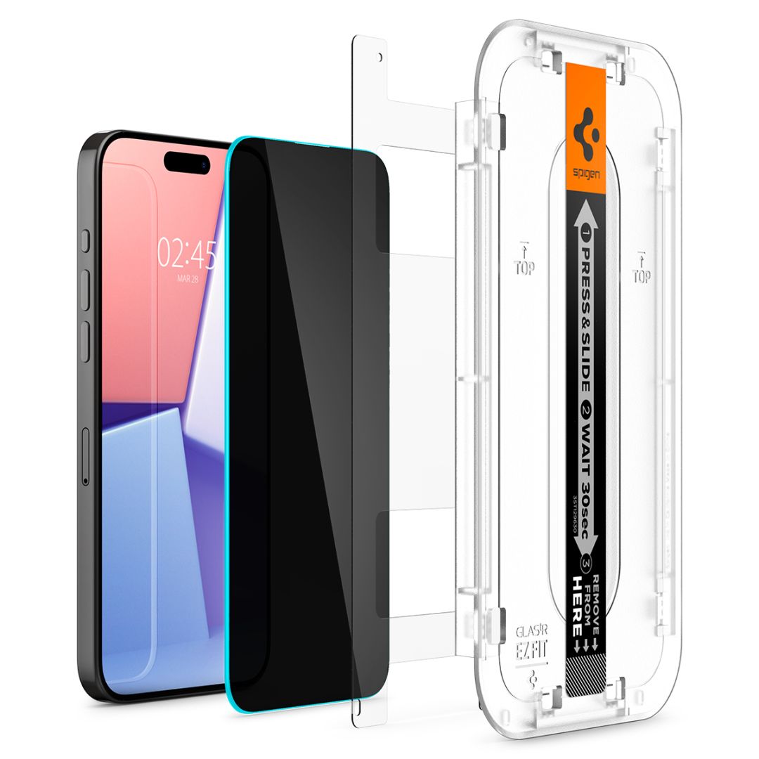 Spigen iPhone 15 Pro Max Screen Protector EZ FIT GLAS.tR Privacy Transparency (2 Pack)