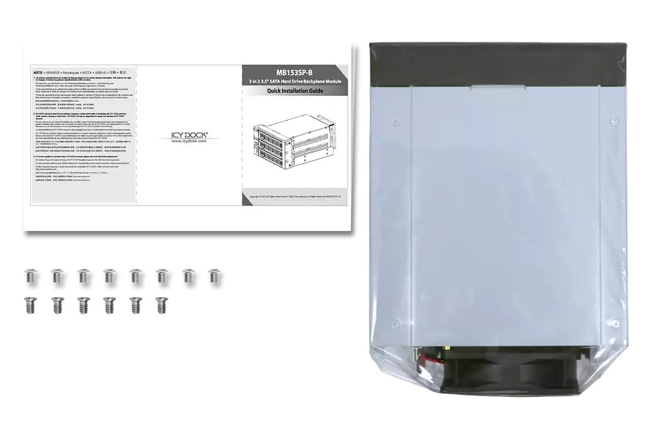 IcyDock FatCage MB153SP-B 3 Bay EZ-Tray 3.5" SATA/SAS Hard Drive Hot-Swap Backplane Cage in 2x External 5.25" Bay