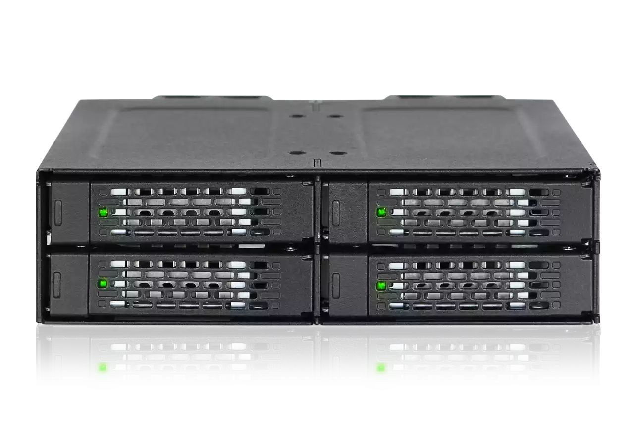 IcyDock ToughArmor MB699VP-B 4 Bay 2.5" U.2/U.3 NVMe SSD PCIe 4.0 Mobile Rack Enclosure for External 5.25" Drive Bay (4 x Mini-SAS HD SFF-8643, no Tri-mode support)