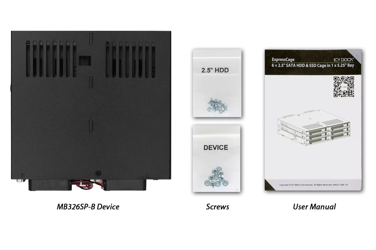 IcyDock ExpressCage MB326SP-B 6 Bay 2.5” SATA HDD / SSD Hot Swap Cage for External 5.25” Bay - Comparable to Tray-Less Design