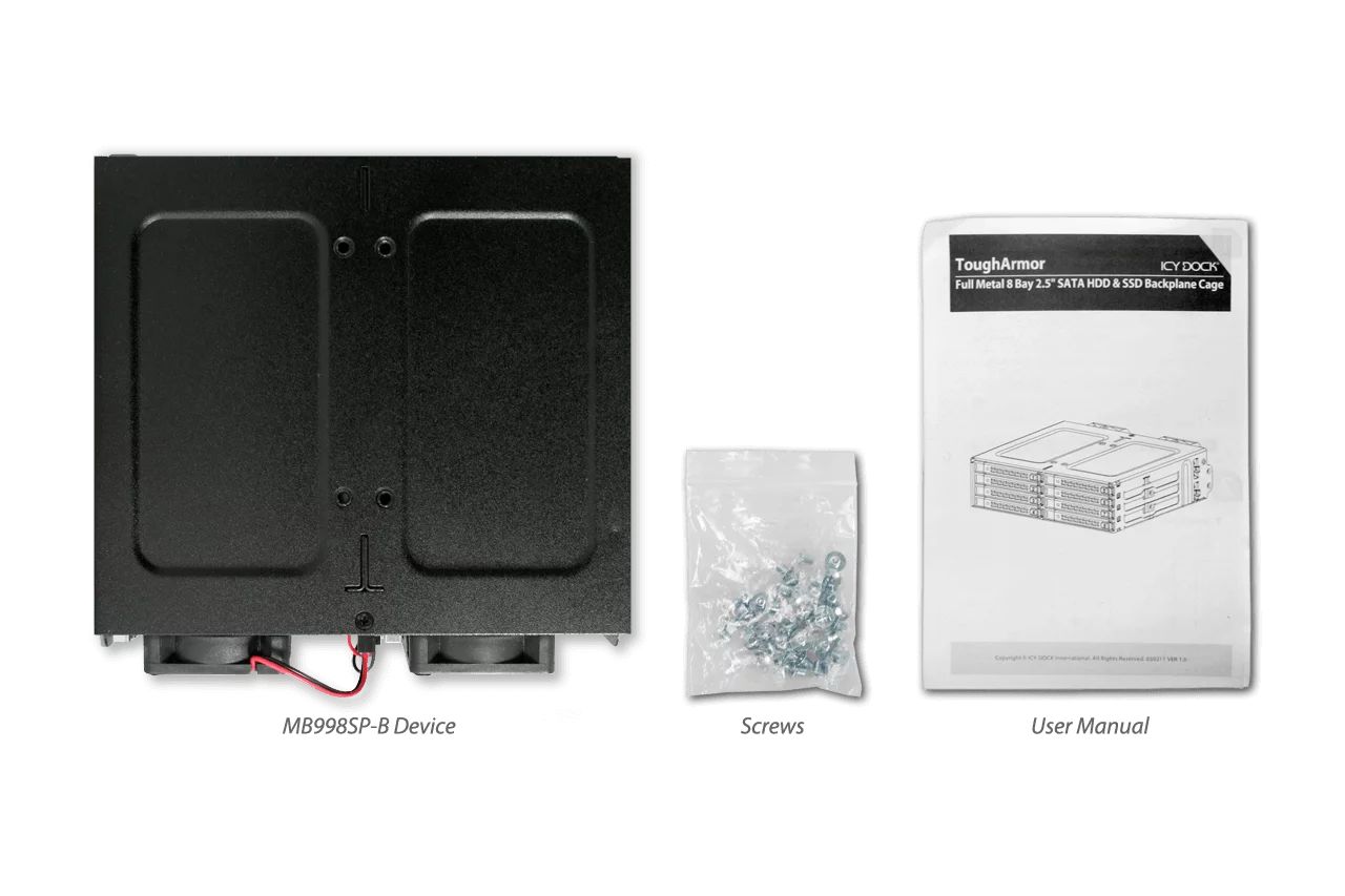 IcyDock ToughArmor MB998SP-B Rugged Full Metal 8 Bay 2.5" SATA HDD & SSD (7mm) Backplane Cage for External 5.25" Bay