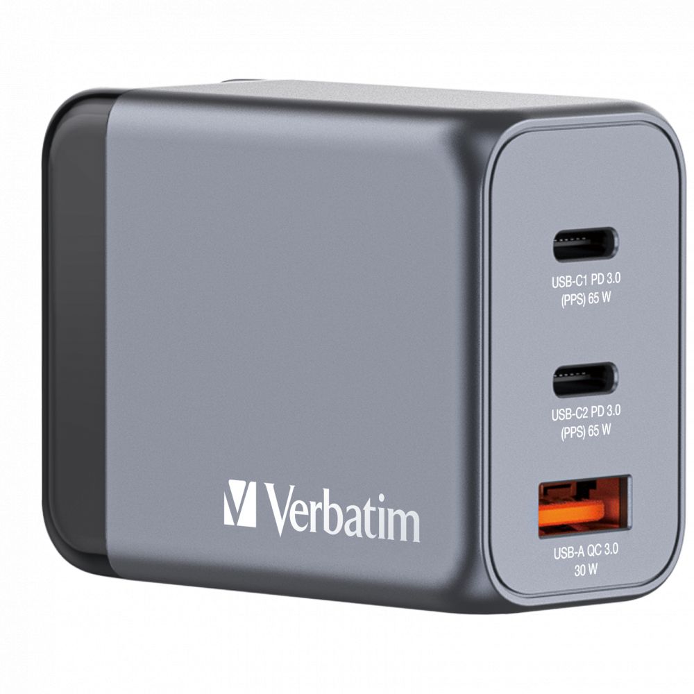 Verbatim 65W 3-Port GaN Wall Charger Grey