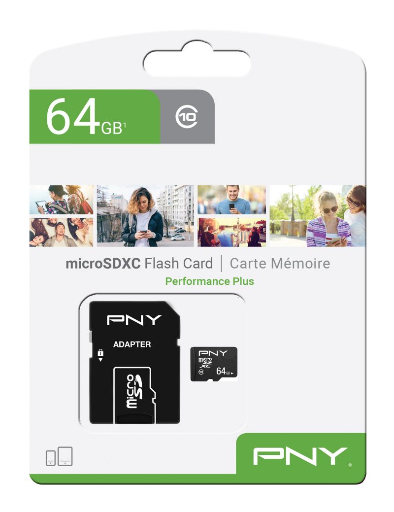 PNY 64GB microSDXC Performance Plus Class 10 + adapterrel