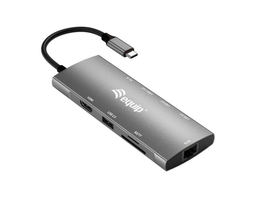 EQuip USB-C 9 in 1 Multifunctional Adapter, HDMI 4K/60Hz, Gigabit LAN, USB 3.2 GEN1, SD/TF, 100W USB PD