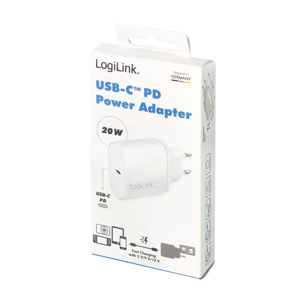 Logilink USB power socket adapter 1x USB-C (PD) 20W oval White