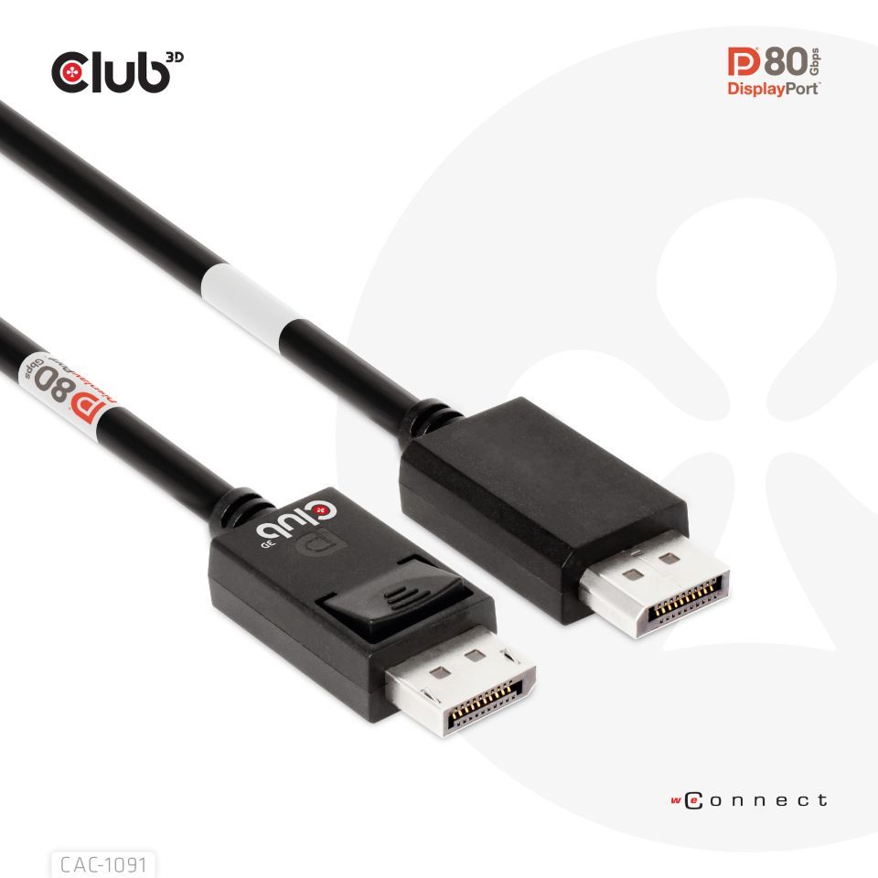 Club3D DisplayPort 2.1 Bi-Directional VESA DP80 4K120Hz 8K60Hz or 10K30Hz Certified Cable 1,2m Black