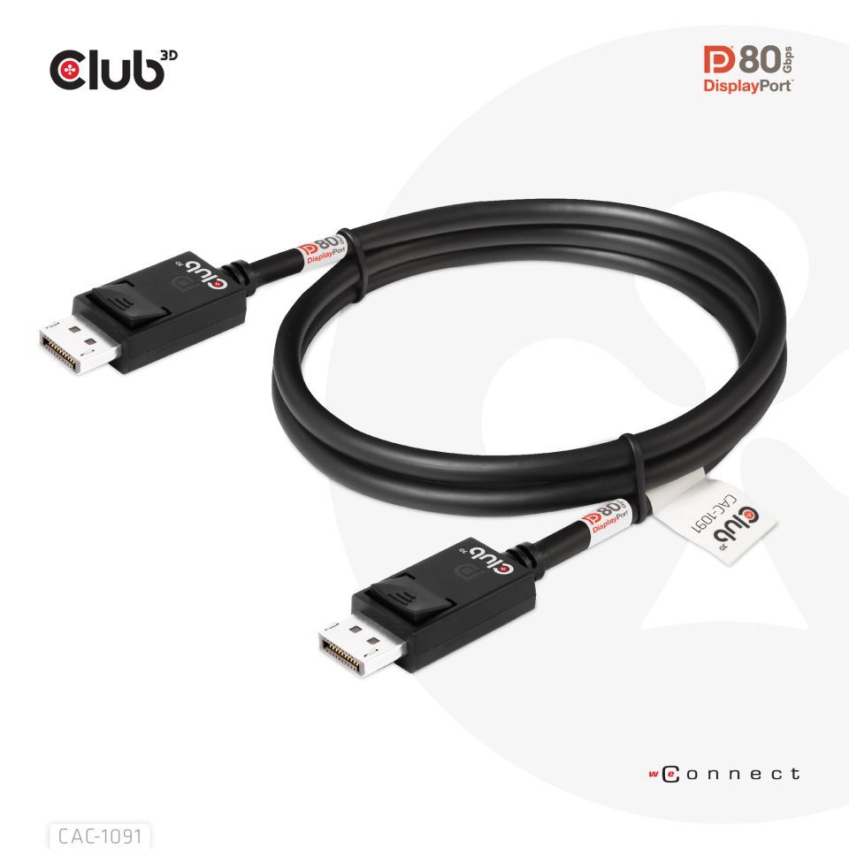 Club3D DisplayPort 2.1 Bi-Directional VESA DP80 4K120Hz 8K60Hz or 10K30Hz Certified Cable 1,2m Black