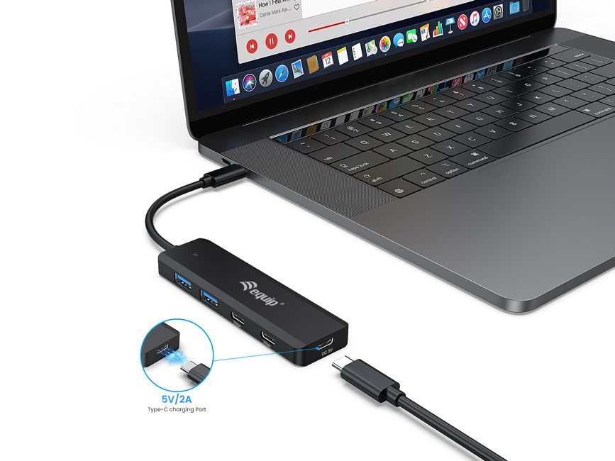 EQuip 4-portos USB3.2 HUB Black