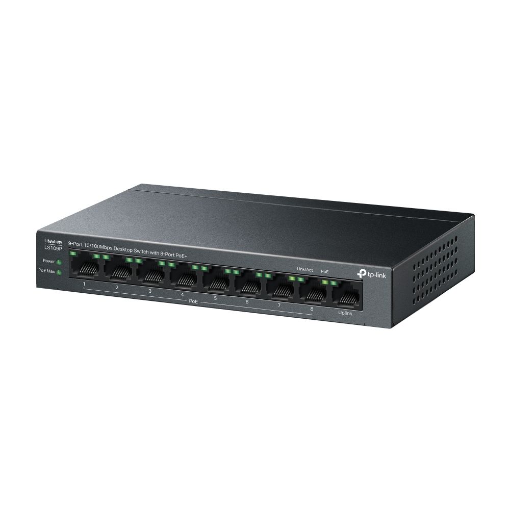 TP-Link LS109P 9-Port 10/100Mbps Desktop Switch with 8-Port PoE+