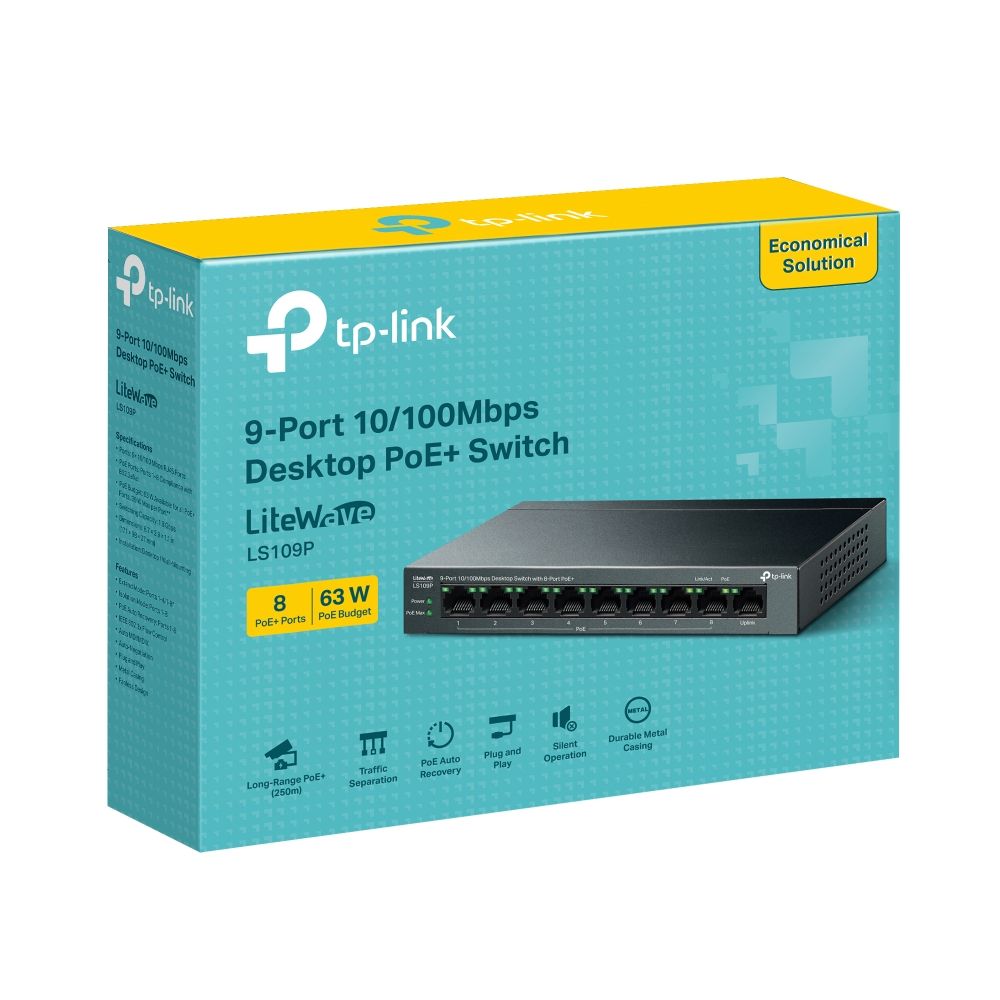 TP-Link LS109P 9-Port 10/100Mbps Desktop Switch with 8-Port PoE+