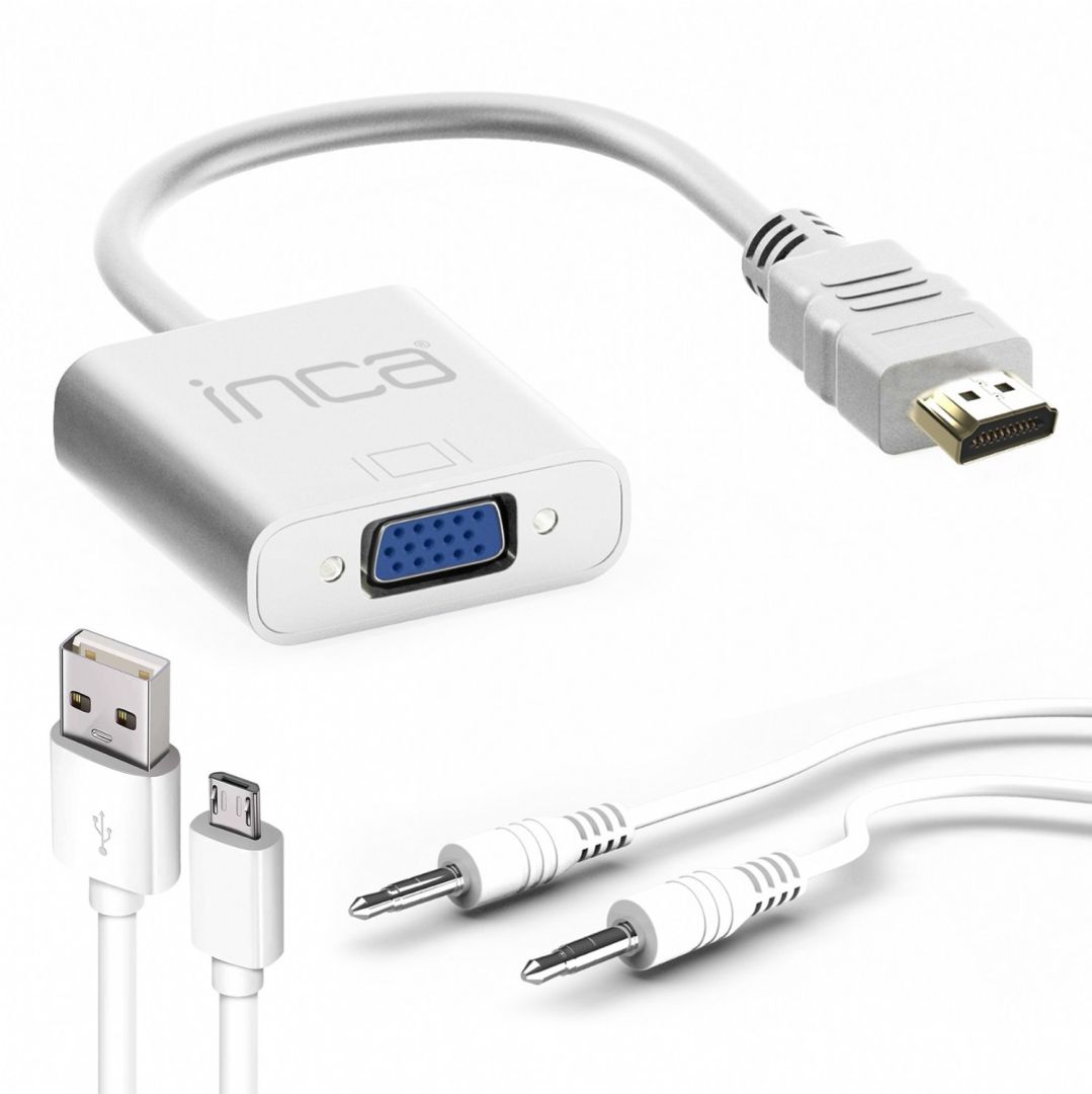 INCA IHTVJ-7 HDMI to VGA Converter with Jack Adapter White