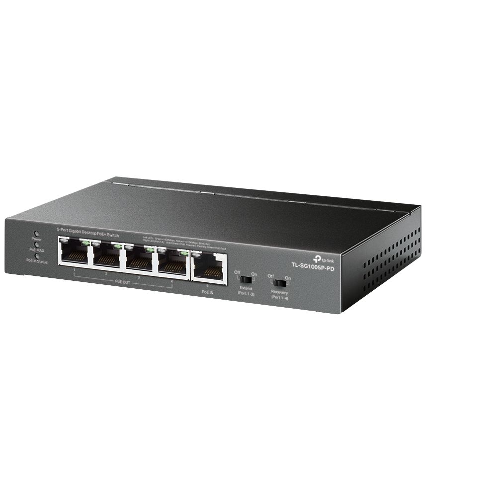 TP-Link TL-SG1005P-PD 5-Port Gigabit Desktop PoE+ Switch with 1-Port PoE++ In and 4-Port PoE+Out