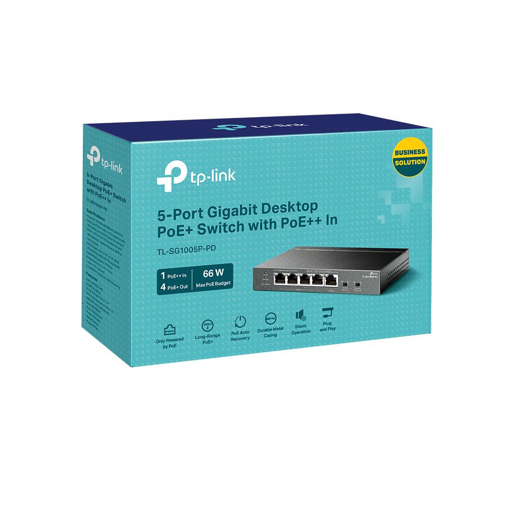 TP-Link TL-SG1005P-PD 5-Port Gigabit Desktop PoE+ Switch with 1-Port PoE++ In and 4-Port PoE+Out