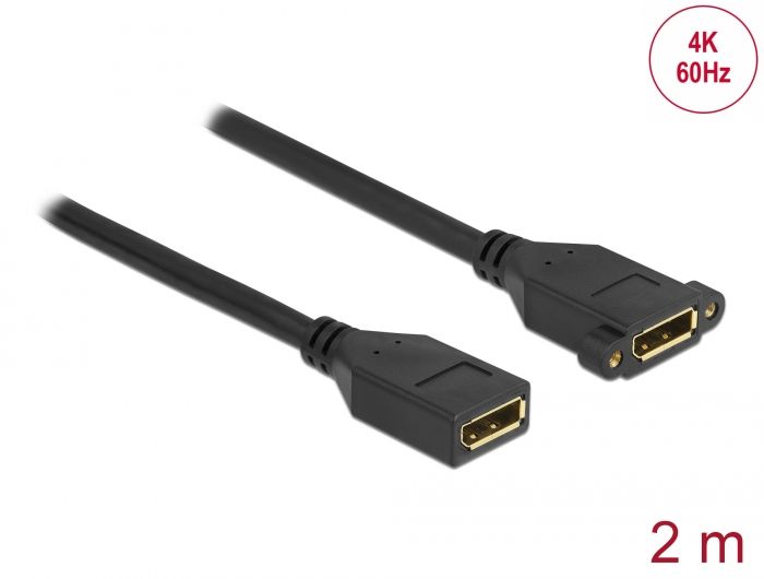 DeLock DisplayPort 1.2 cable female to female panel-mount 4K 60Hz 2m Black