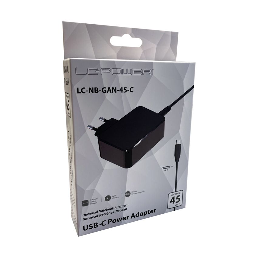 LC Power LC-NB-GAN-45-C 45W USB-C Notebook Power Adapter Black