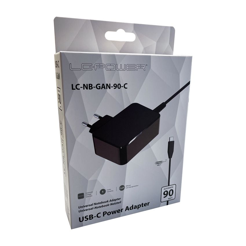 LC Power LC-NB-GAN-90-C 90W USB-C Notebook Power Adapter Black