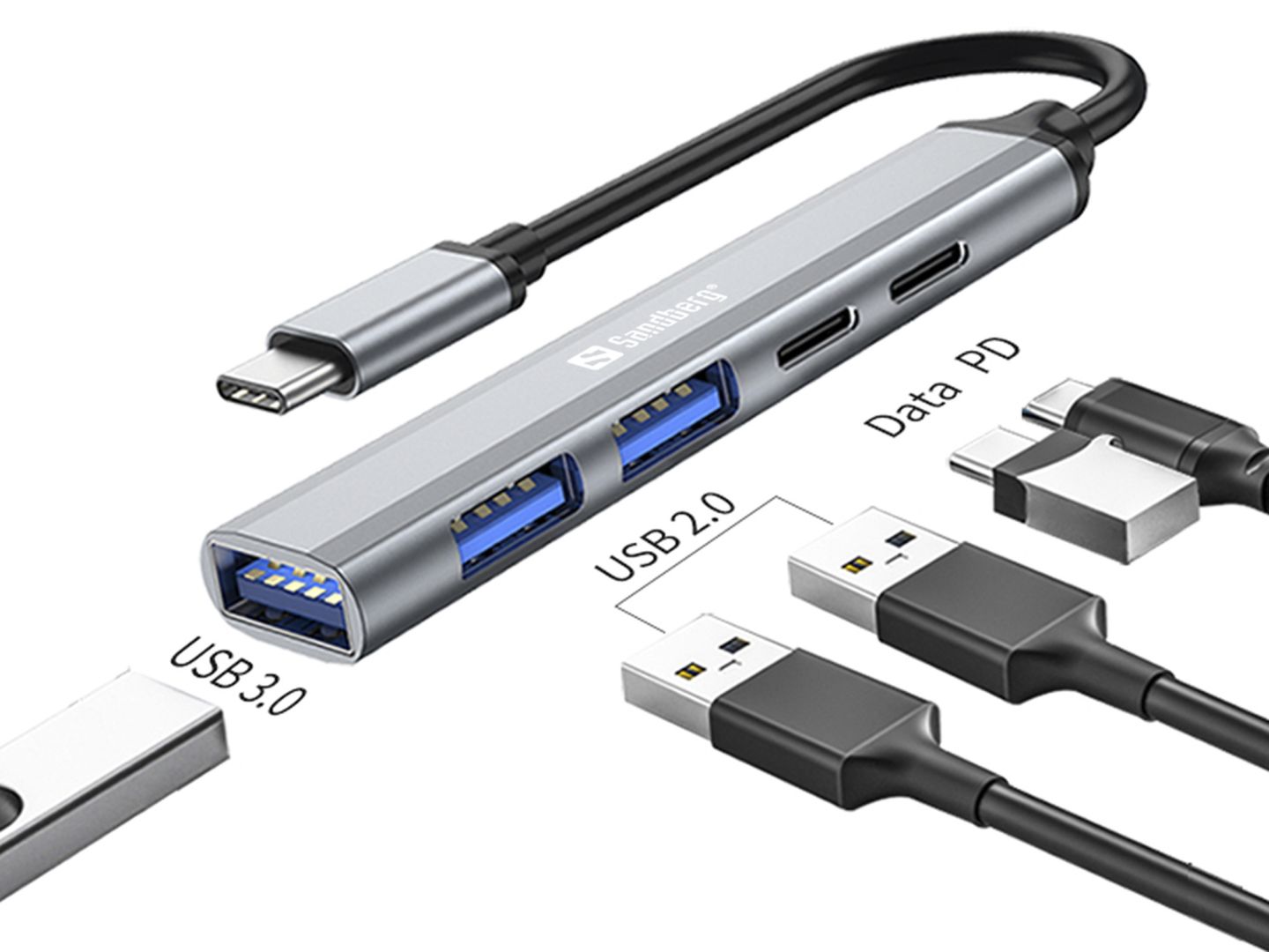 Sandberg USB-C to 3xUSB-A+2xUSB-C SAVER Silver