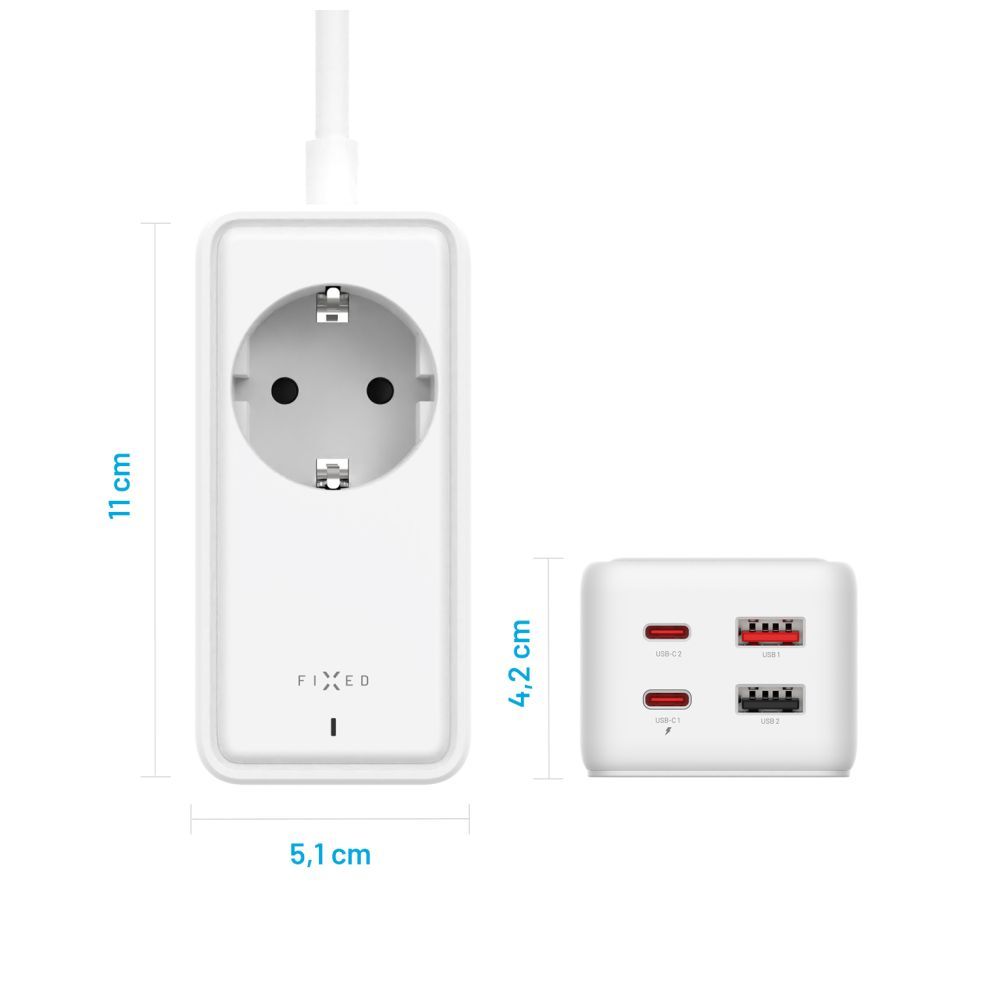 FIXED Charging Strip 2xUSB-C/2xUSB, GaN III, 3m, PD 65W, white