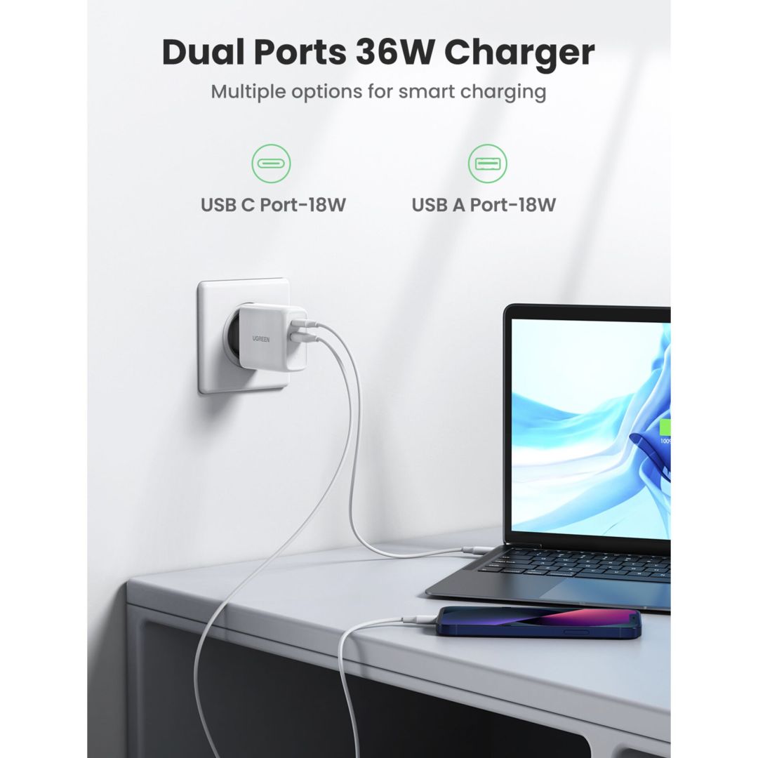 UGREEN 36W Dual Port Charger EU White