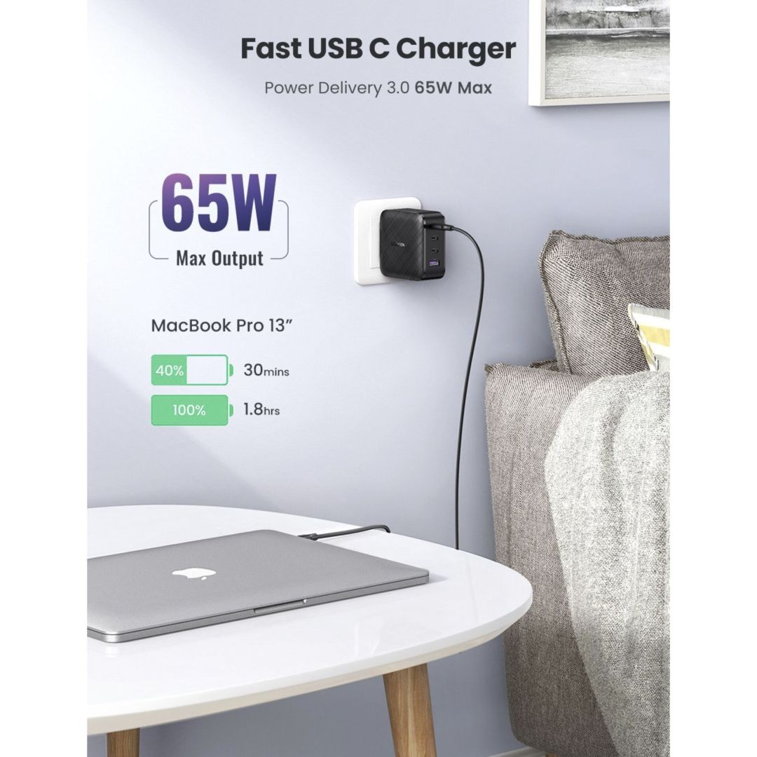 UGREEN USB-A+3xUSB-C 65W  GaN Tech Fast Wall Charger EU Black