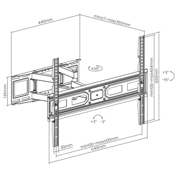 SBOX PLB-3646-2 Wall Mount 37"-80" Black