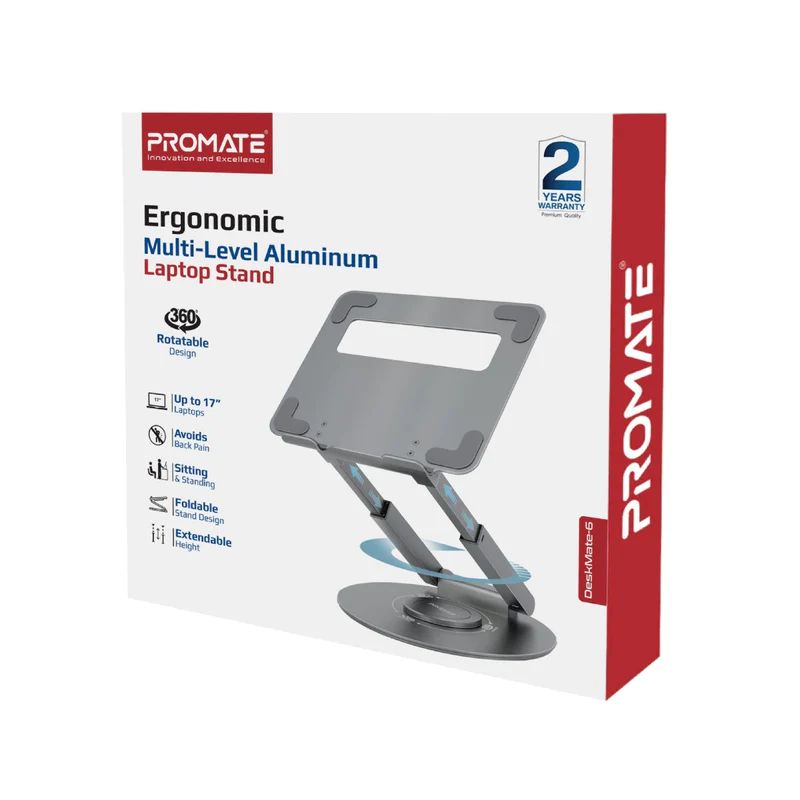 Promate  DeskMate-6 Ergonomic Multi-Level Aluminium Laptop Stand Silver