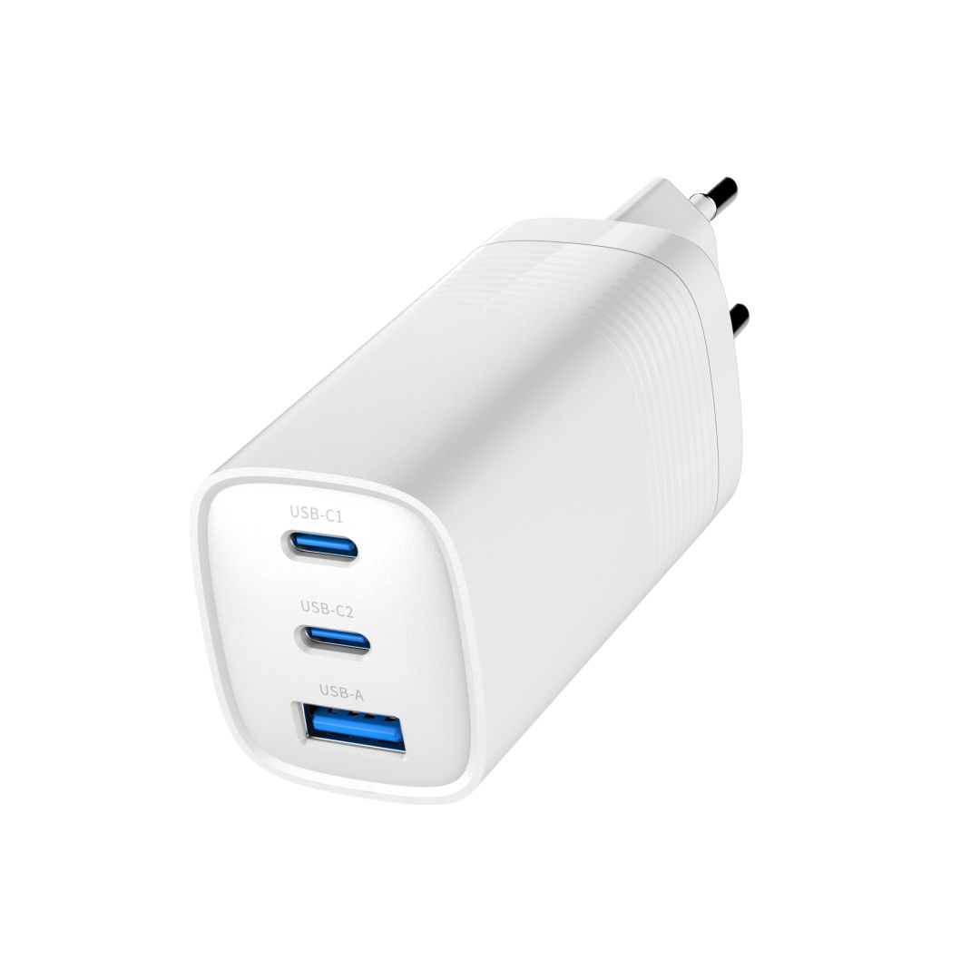 Gembird 3-port 65W GaN USB PowerDelivery fast charger White