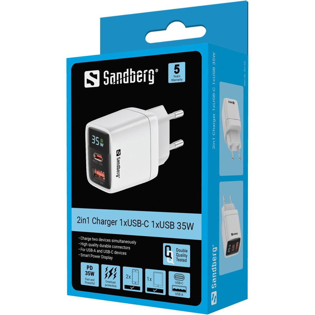 Sandberg 35W 2in1 Charger 1xUSB-C 1xUSB White