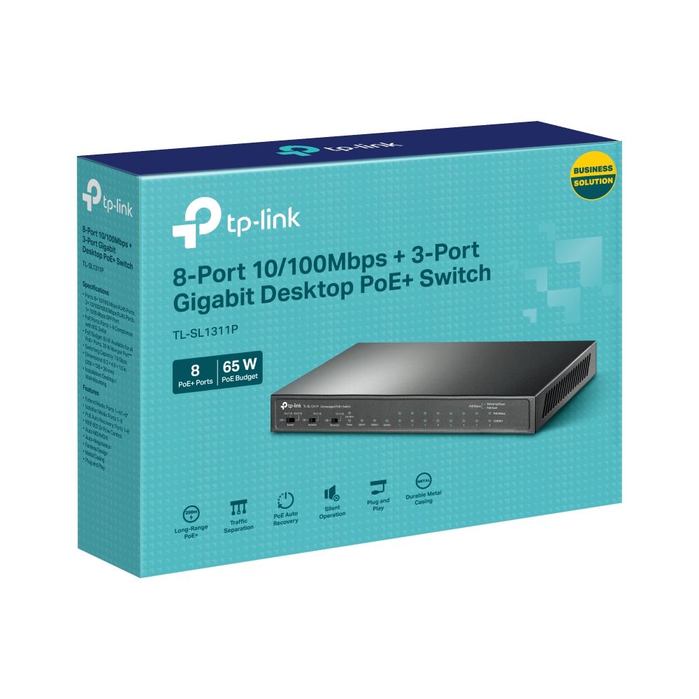 TP-Link TL-SL1311P 8-Port 10/100Mbps + 3-Port Gigabit Desktop Switch with 8-Port PoE+