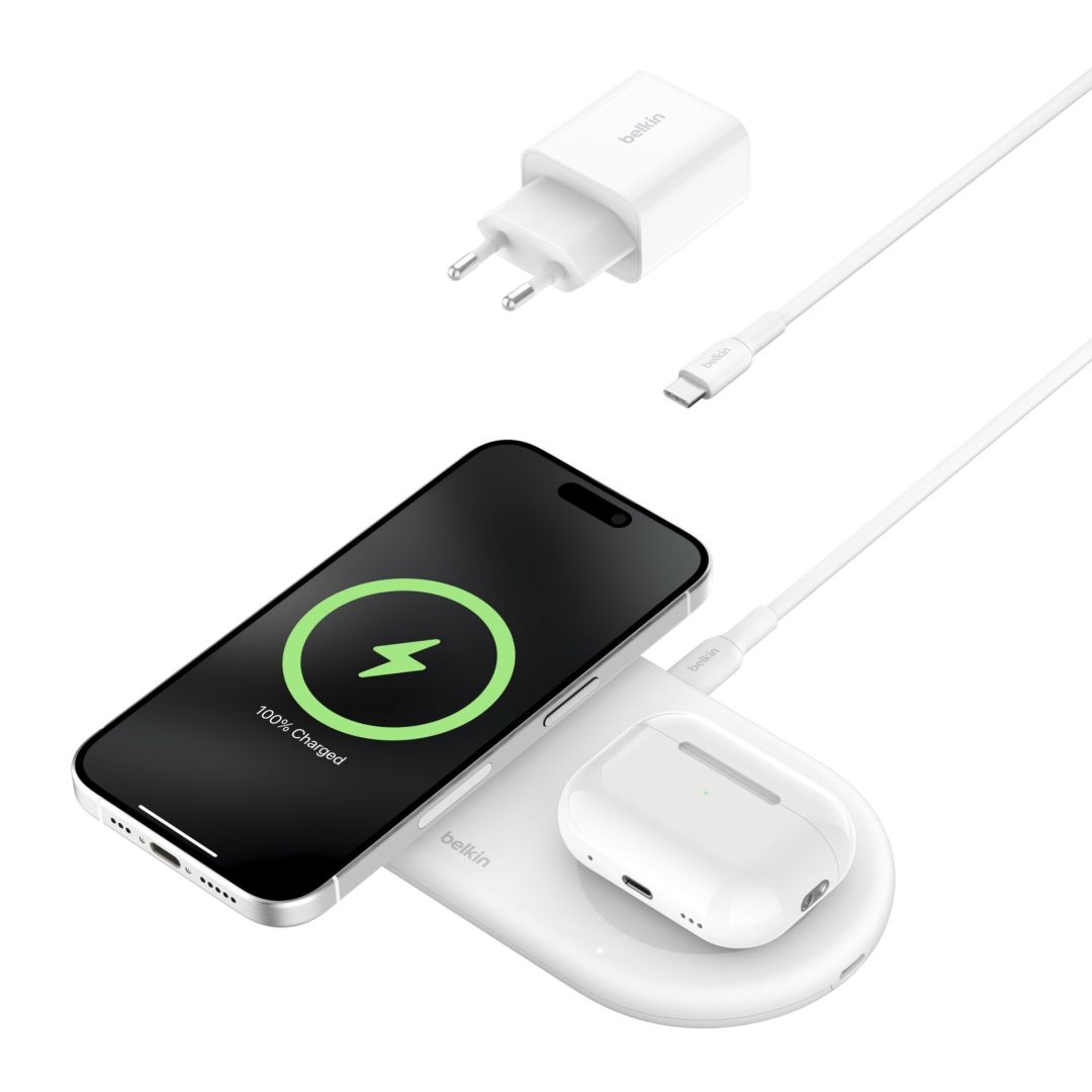 Belkin BOOST Charge Pro 2in1 Qi2 15w Magnetic Charging Pad White