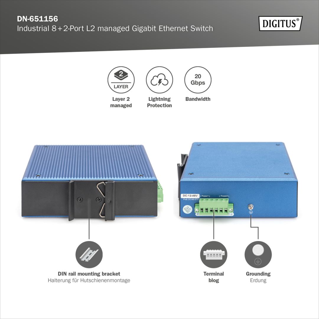 Digitus  Industrial 8+2 -Port L2 managed Gigabit Ethernet Switch