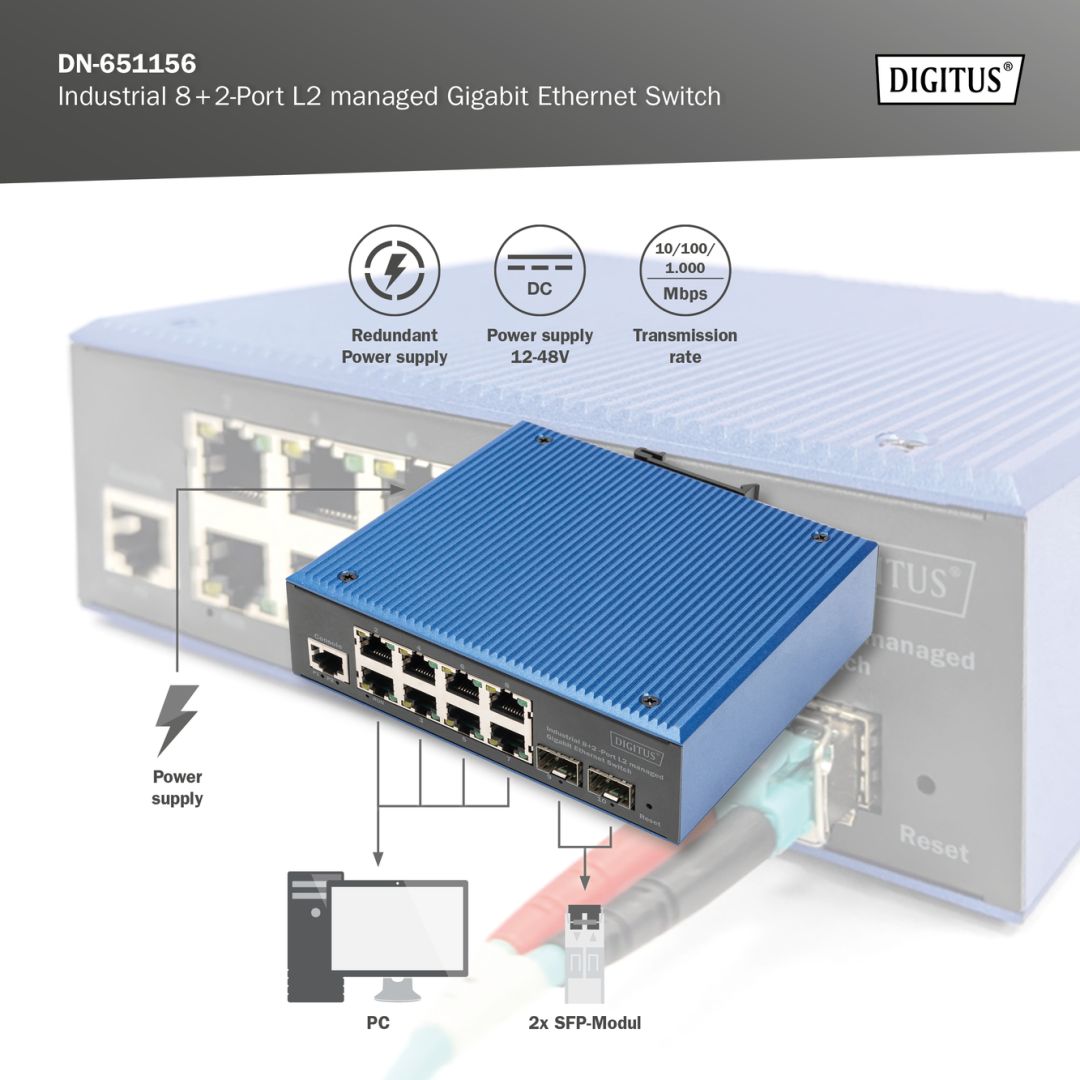 Digitus  Industrial 8+2 -Port L2 managed Gigabit Ethernet Switch