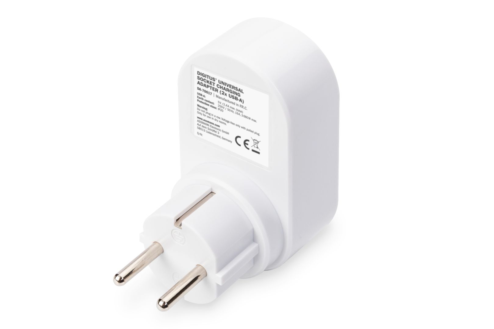 Digitus DA-70617 Universal USB Plug-in Charger with 2 x USB-A Sockets and Integrated Socket