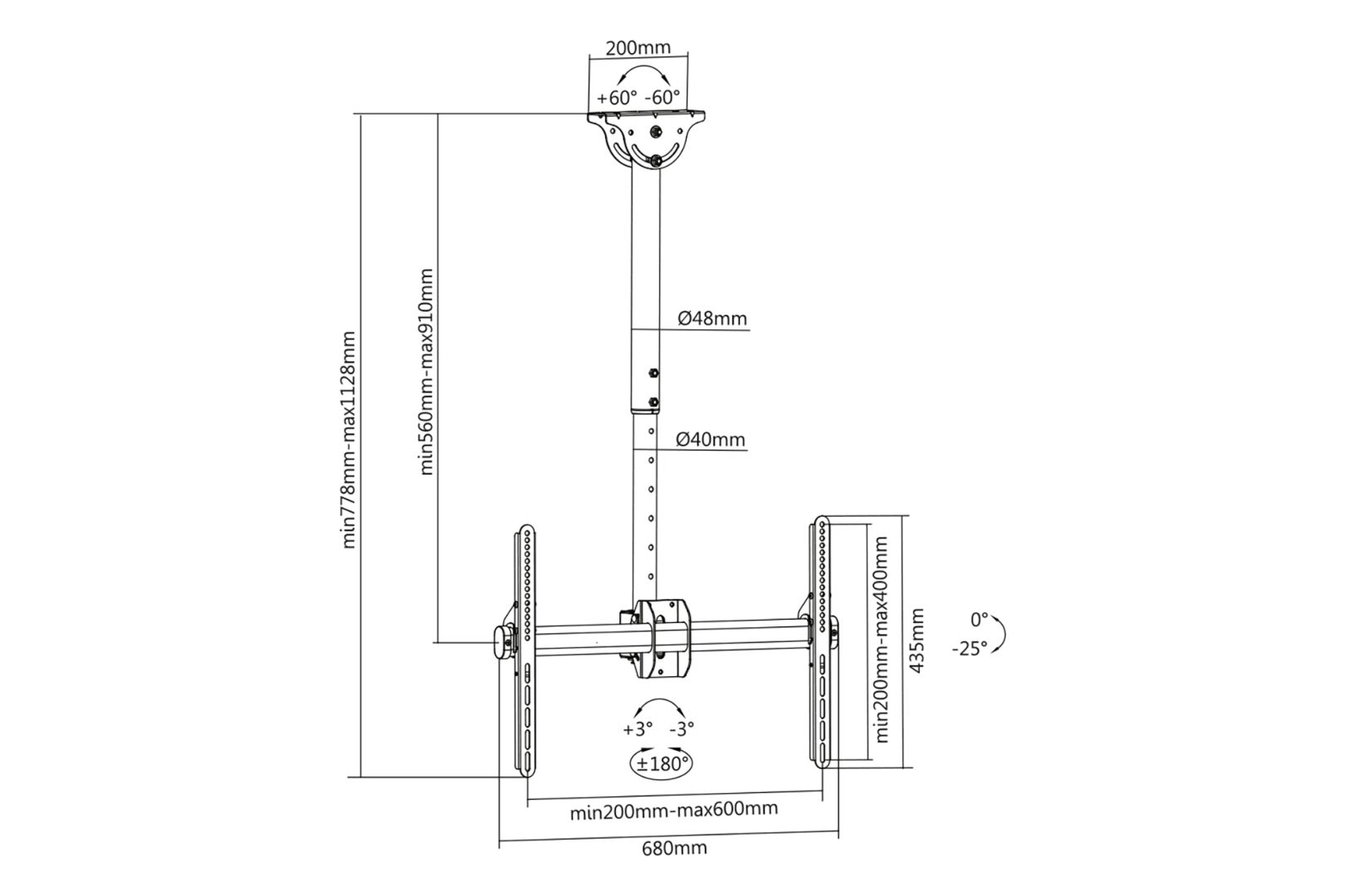 Digitus DA-90421 Monitor/TV Ceiling Mount 37-70" 50kg Black