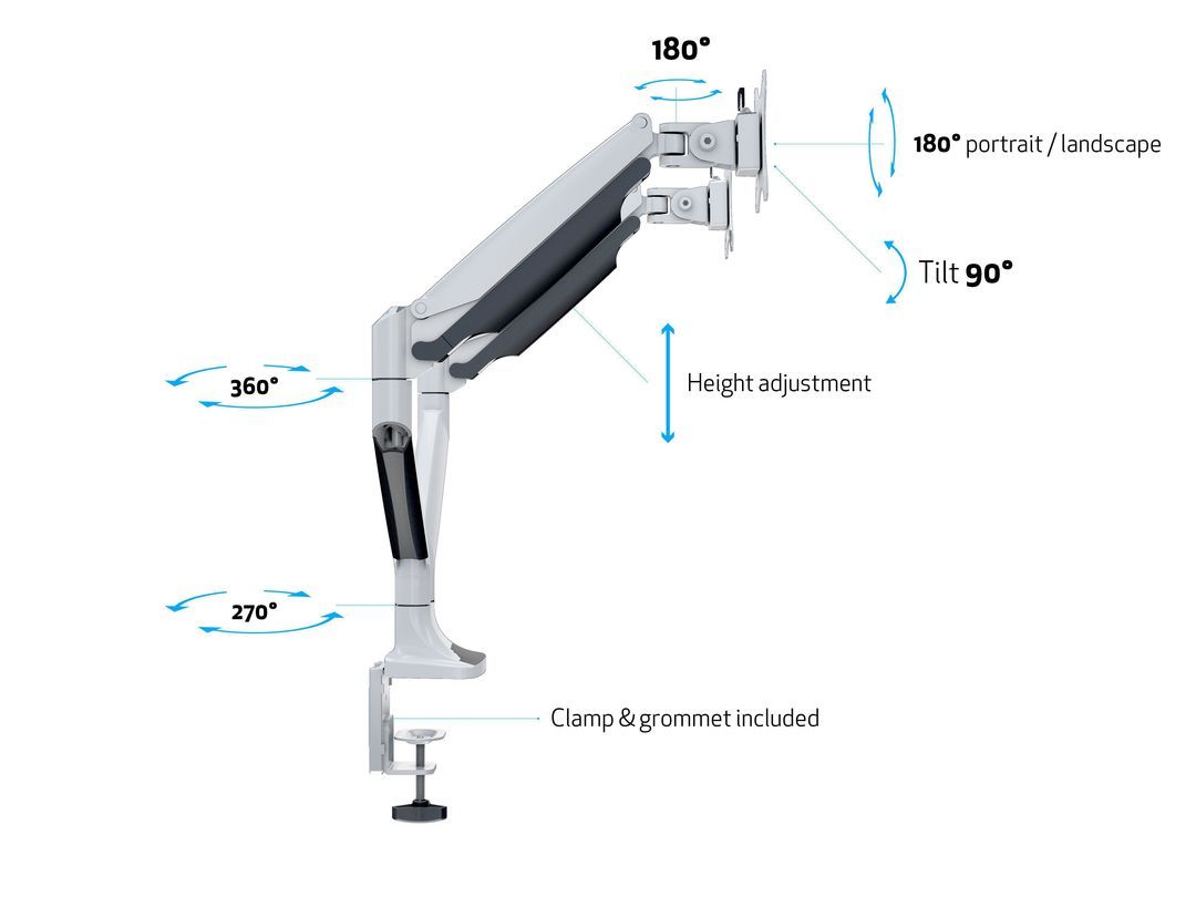 Multibrackets M Deskmount Gas Spring Dual 15"-27" White