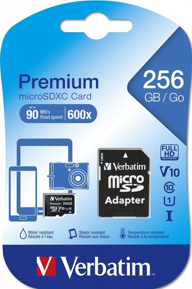 Verbatim 256GB MicroSDXC Premium U1 Class 10 + adapterrel