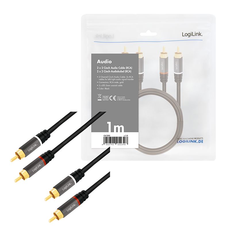 Logilink Audio cable 2x RCA/M to 2x RCA/M metal 1m Black