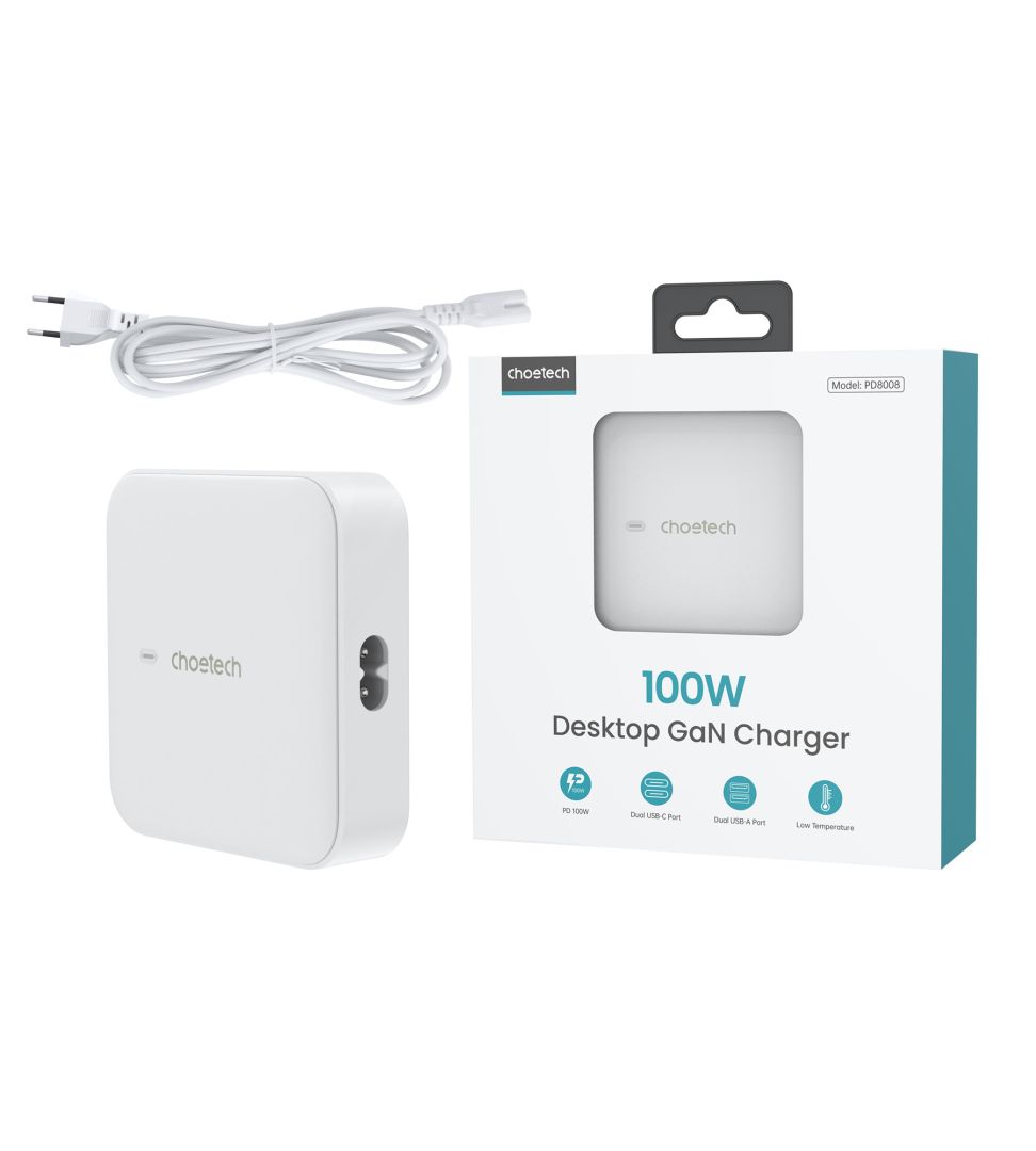 Choetech  PD8008 2xUSB-C+2xUSB-A 100W Desktop GaN Charger White