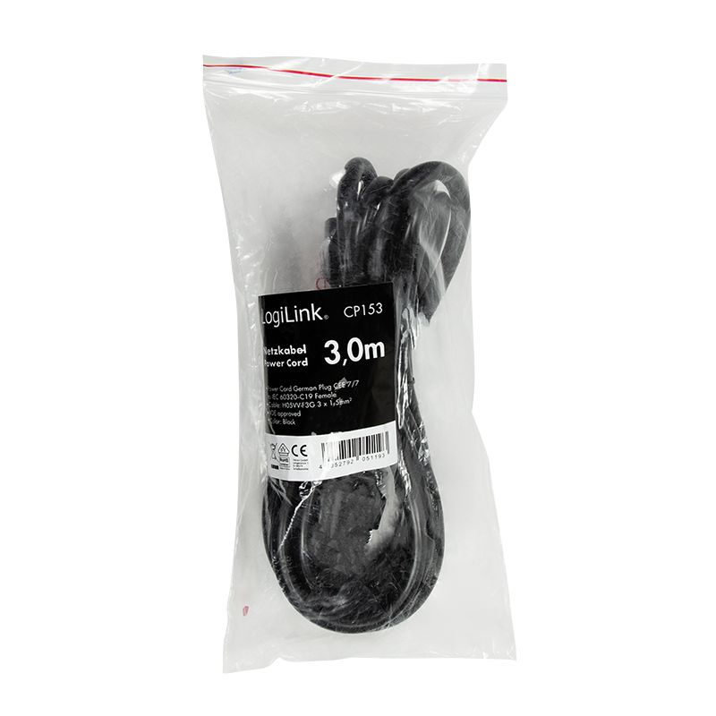 Logilink Power cable CEE 7/7 to IEC C19 3m Black