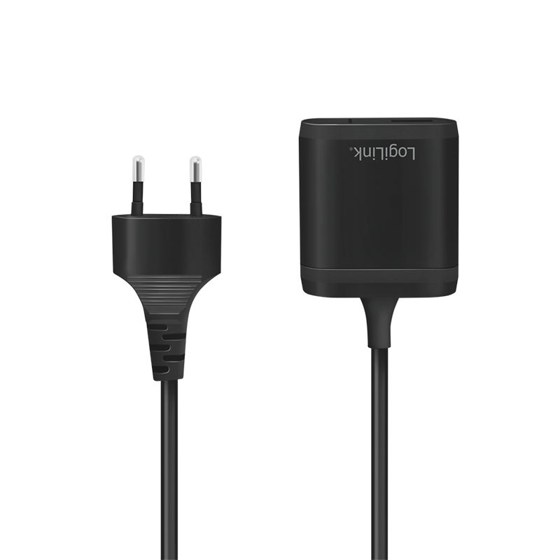 Logilink Dual USB charger with 1,5m fixed cable 12W Black