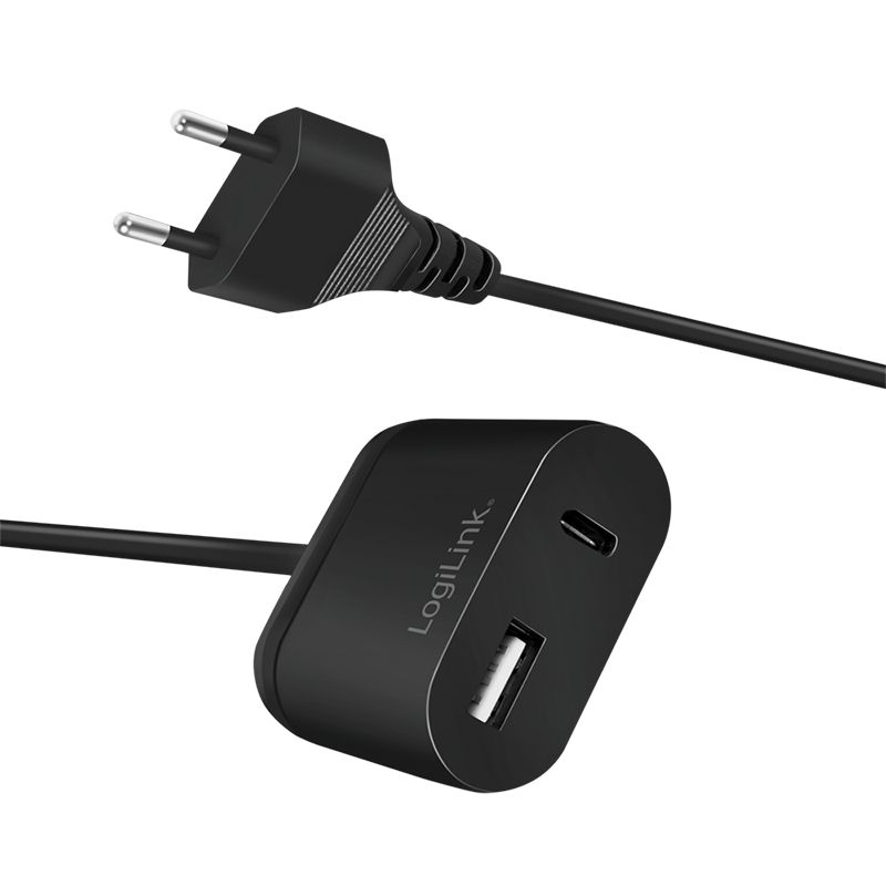 Logilink Dual USB charger with 1,5m fixed cable 12W Black