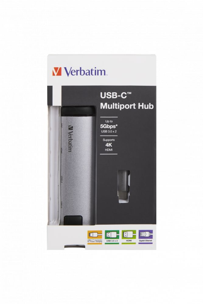 Verbatim USB-C Multiport Hub USB 3.0 | HDMI | Gigabit Ethernet Silver