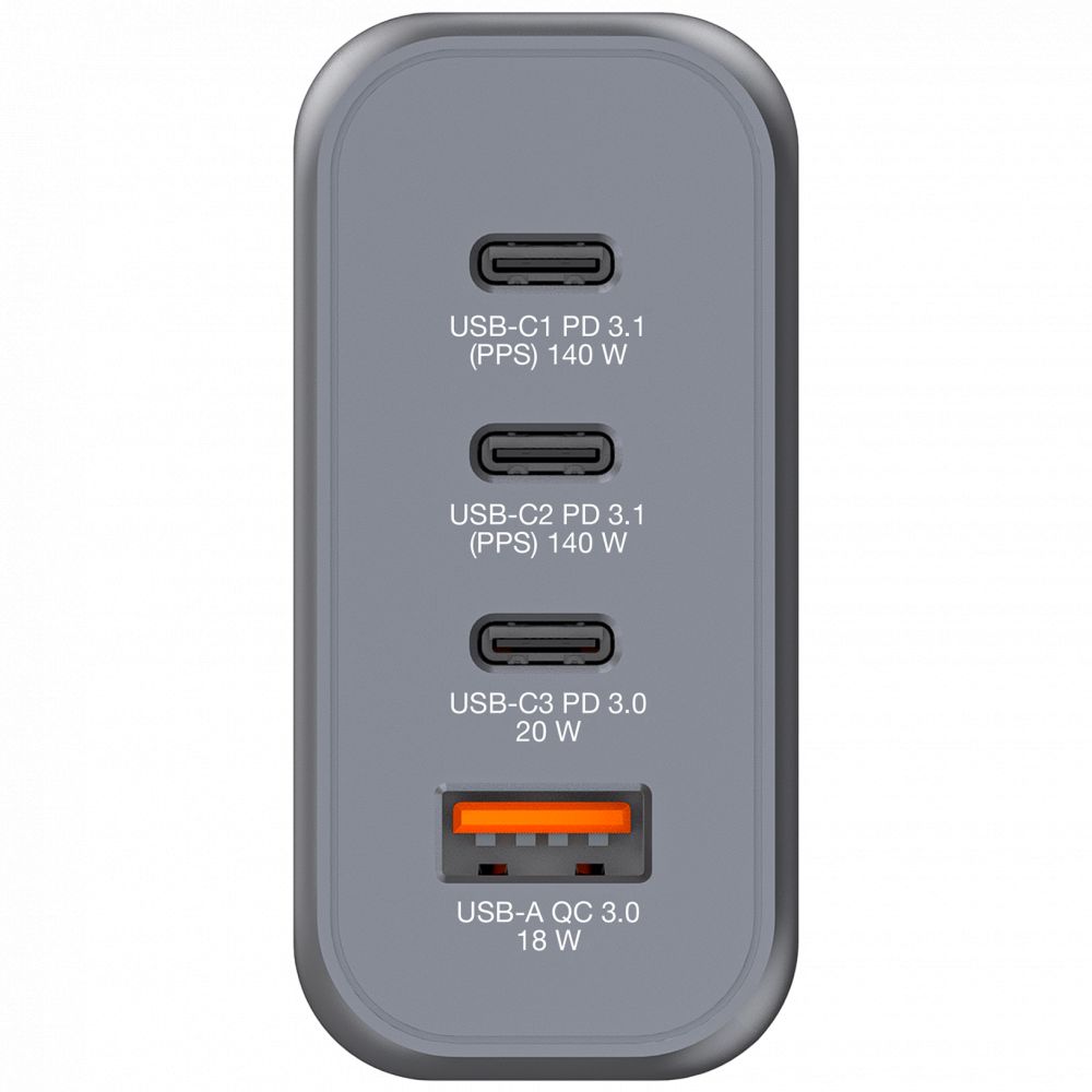 Verbatim 140W 4-Port GaN Wall Charger Grey