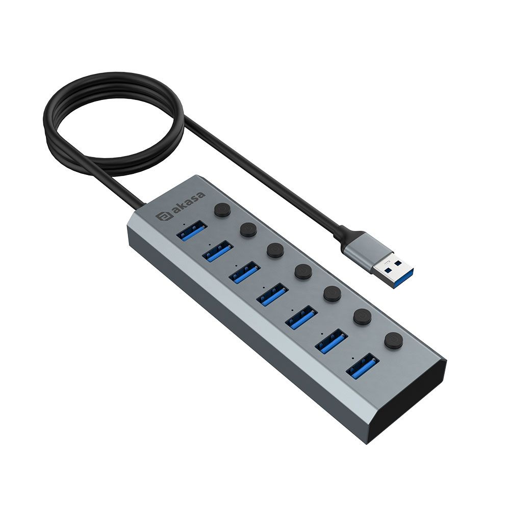 Akasa Connect 7 IPS 7-Port USB Hub with Individual Switches Silver