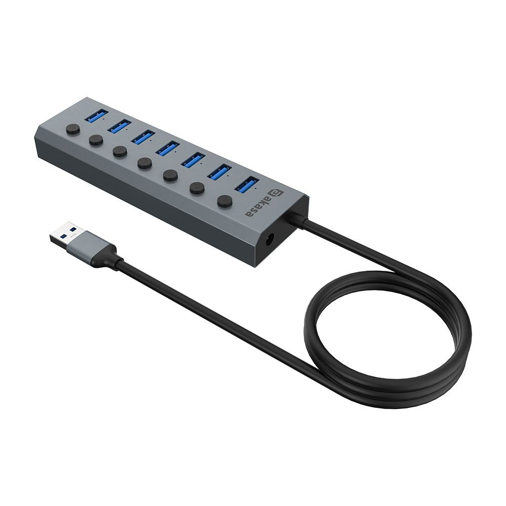 Akasa Connect 7 IPS 7-Port USB Hub with Individual Switches Silver