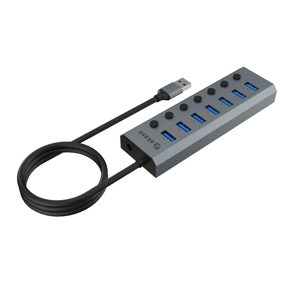 Akasa Connect 7 IPS 7-Port USB Hub with Individual Switches Silver